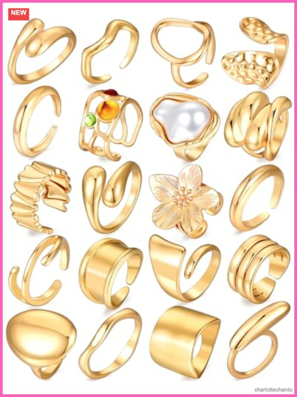 20 Pcs Gold Plated Chunky Stacking Rings Set Women Boho Statement Jewelry Gift